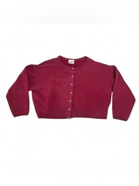 Vintage 90s Red Snap Fleece Cardigan Sweatshirt Medium Cropped